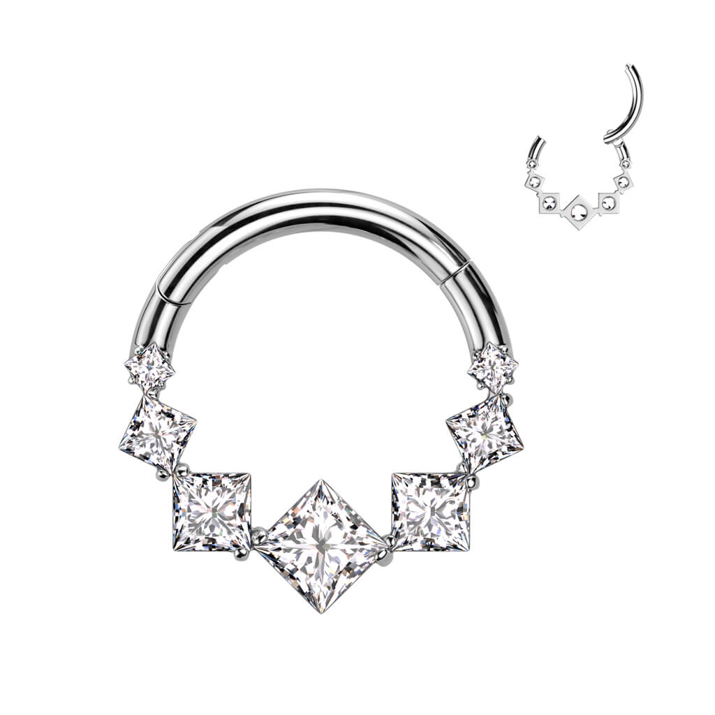 Titanium Ring Square 7 Zirconia Clicker - Image 2