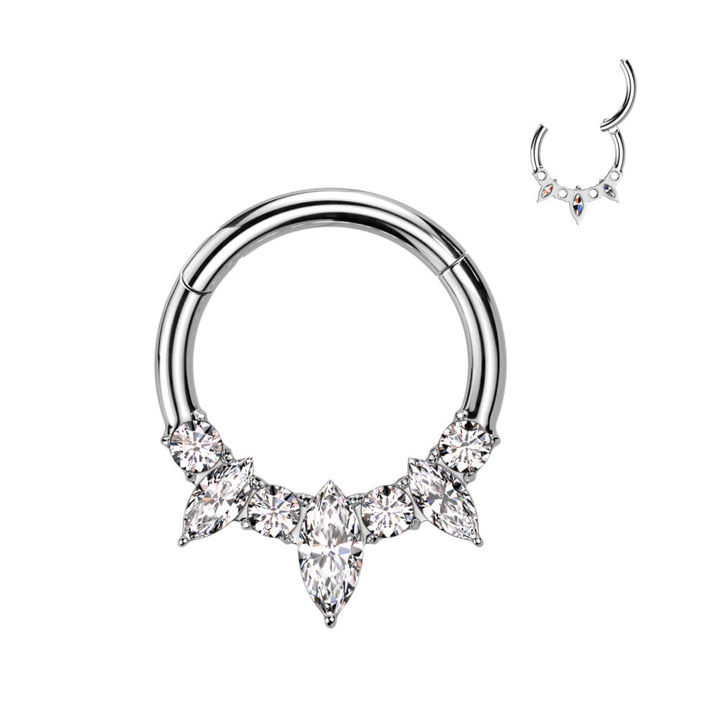 Titanium Ring Marquise Cut 3 Zirconia Clicker - Image 2
