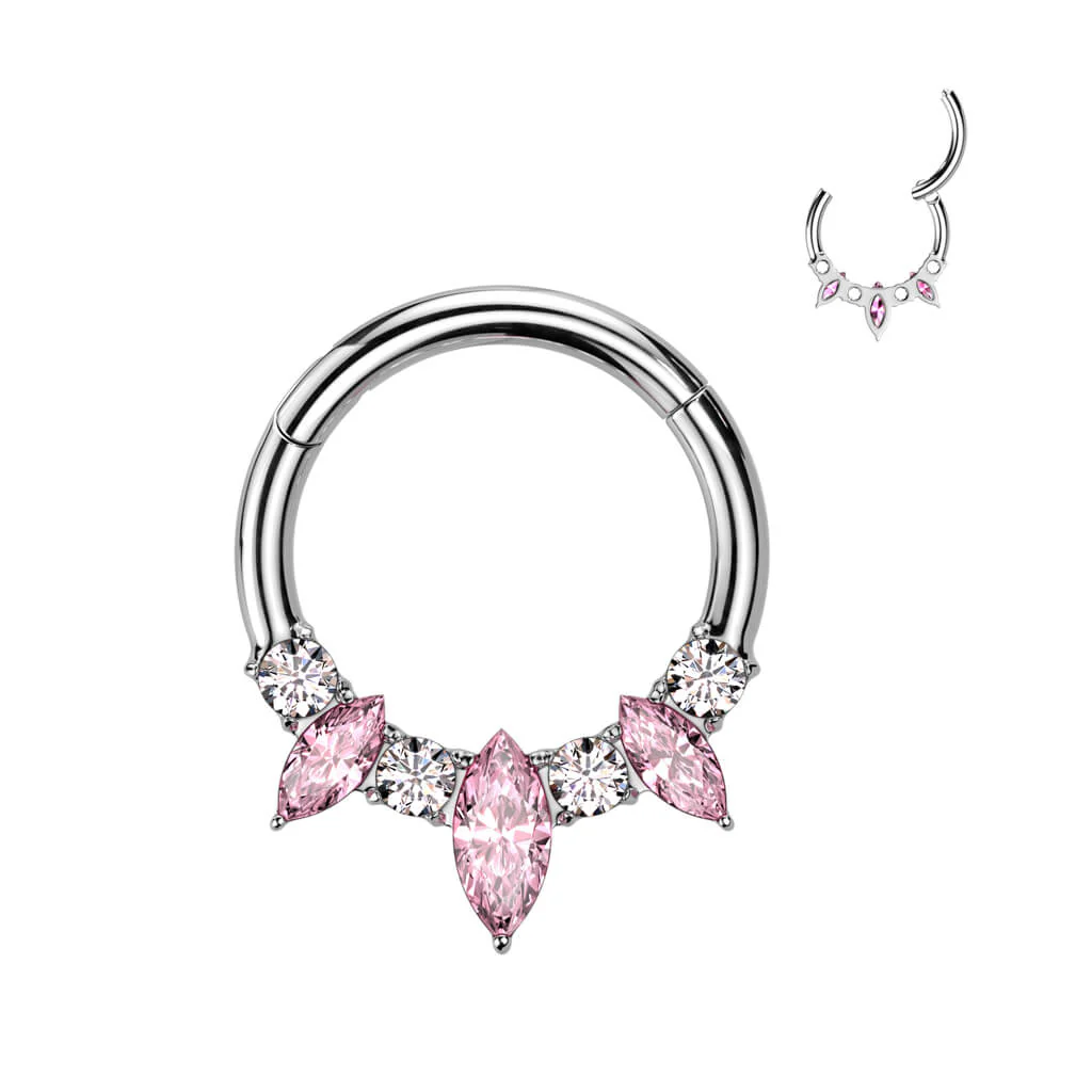 Titanium Ring Marquise Cut 3 Zirconia Clicker - Image 3