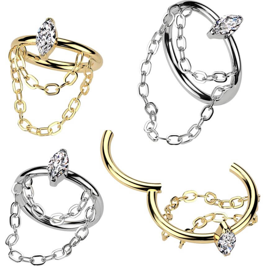 Titanium Ring double chain dangle zirconia Clicker - Image 3