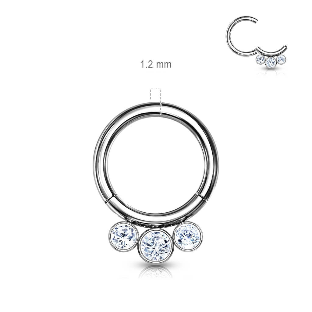 Titanium Ring Ball 3 Zirconia Silver Clicker - Image 2