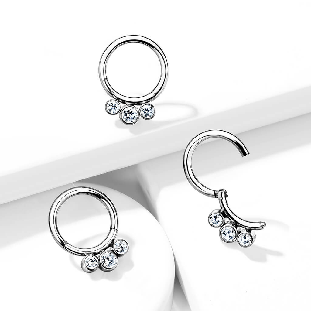 Titanium Ring Ball 3 Zirconia Silver Clicker - Image 4
