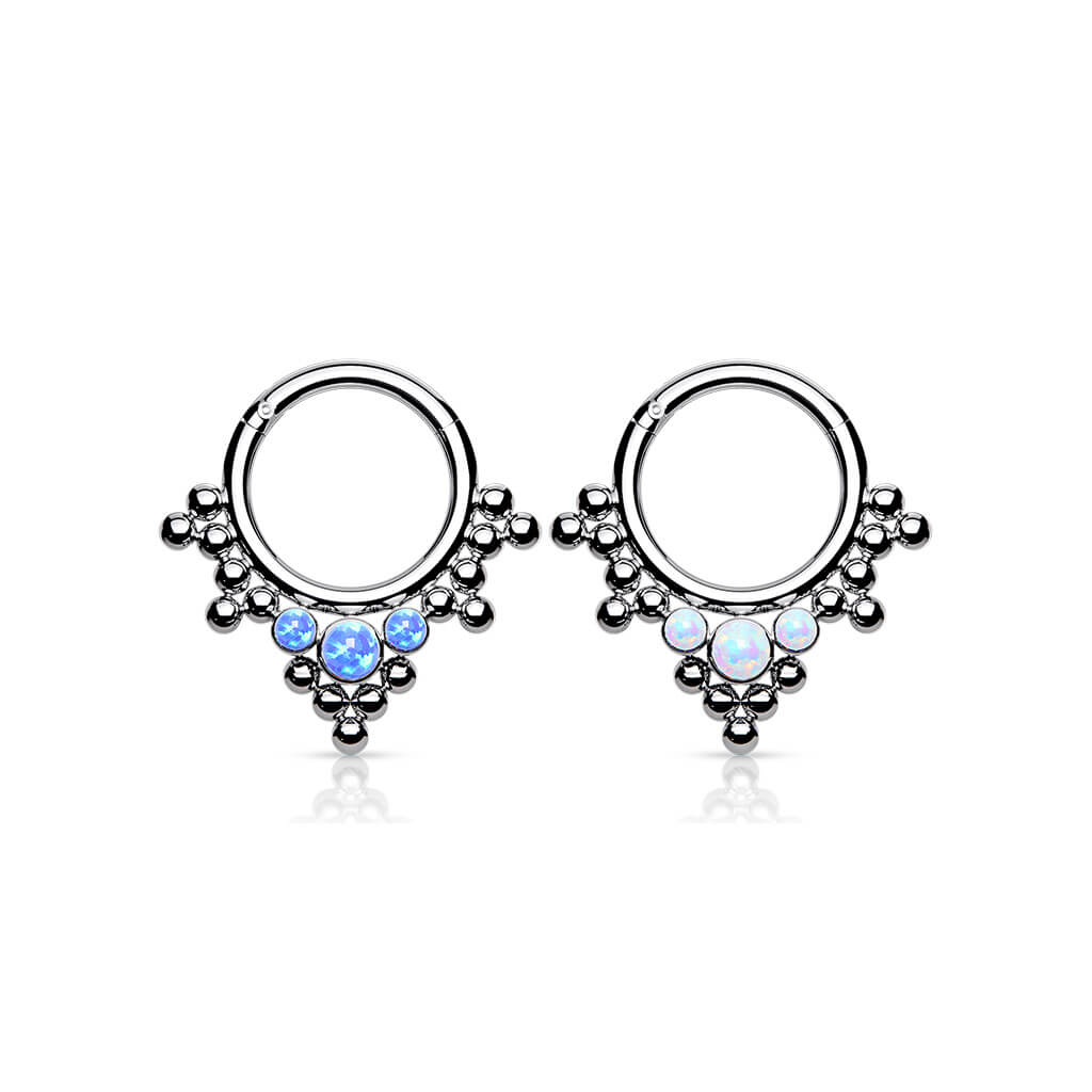 Titanium Ring Ball Opal Silver Clicker - Image 5