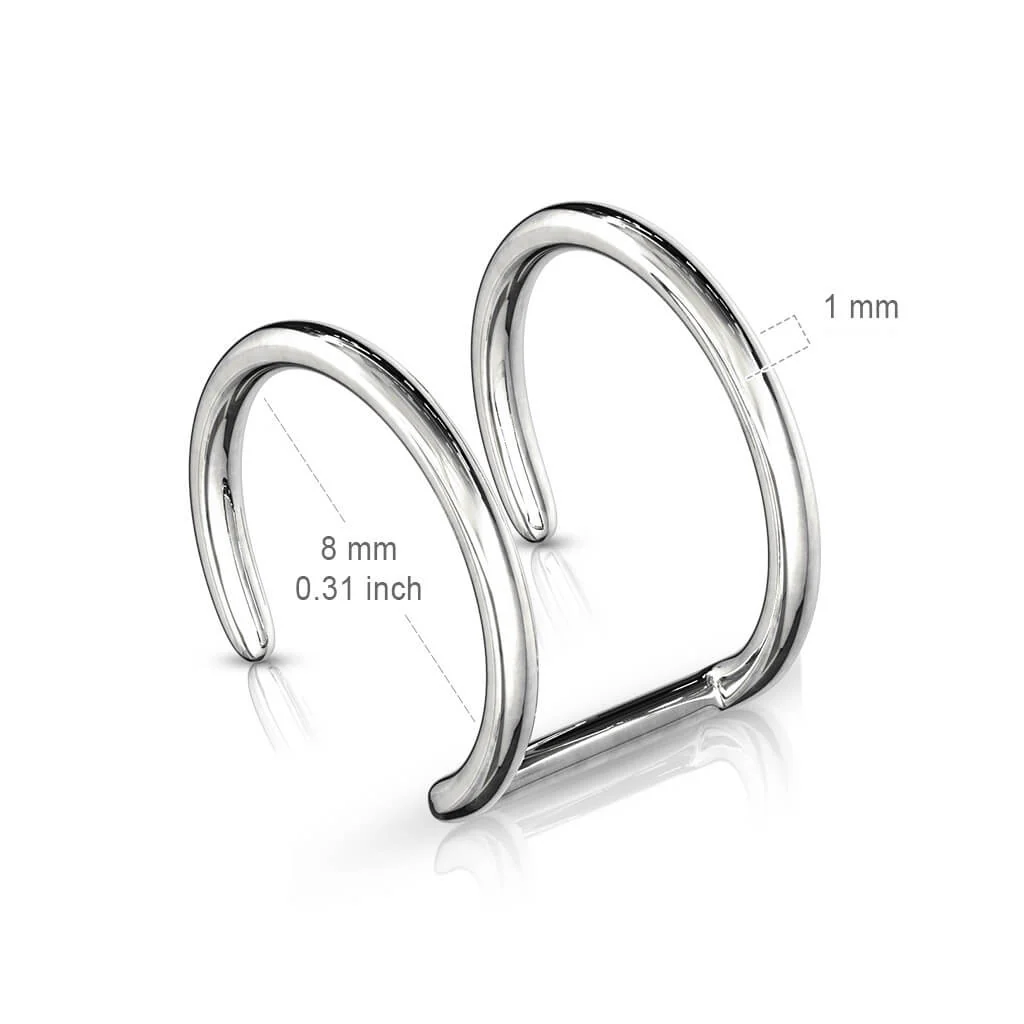 Fake Ear Piercing Double Line Silver Bendable - Image 2
