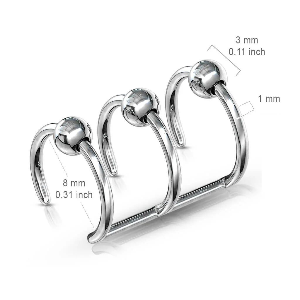 Fake Ear Piercing Triple Line Ball Silver Bendable - Image 2