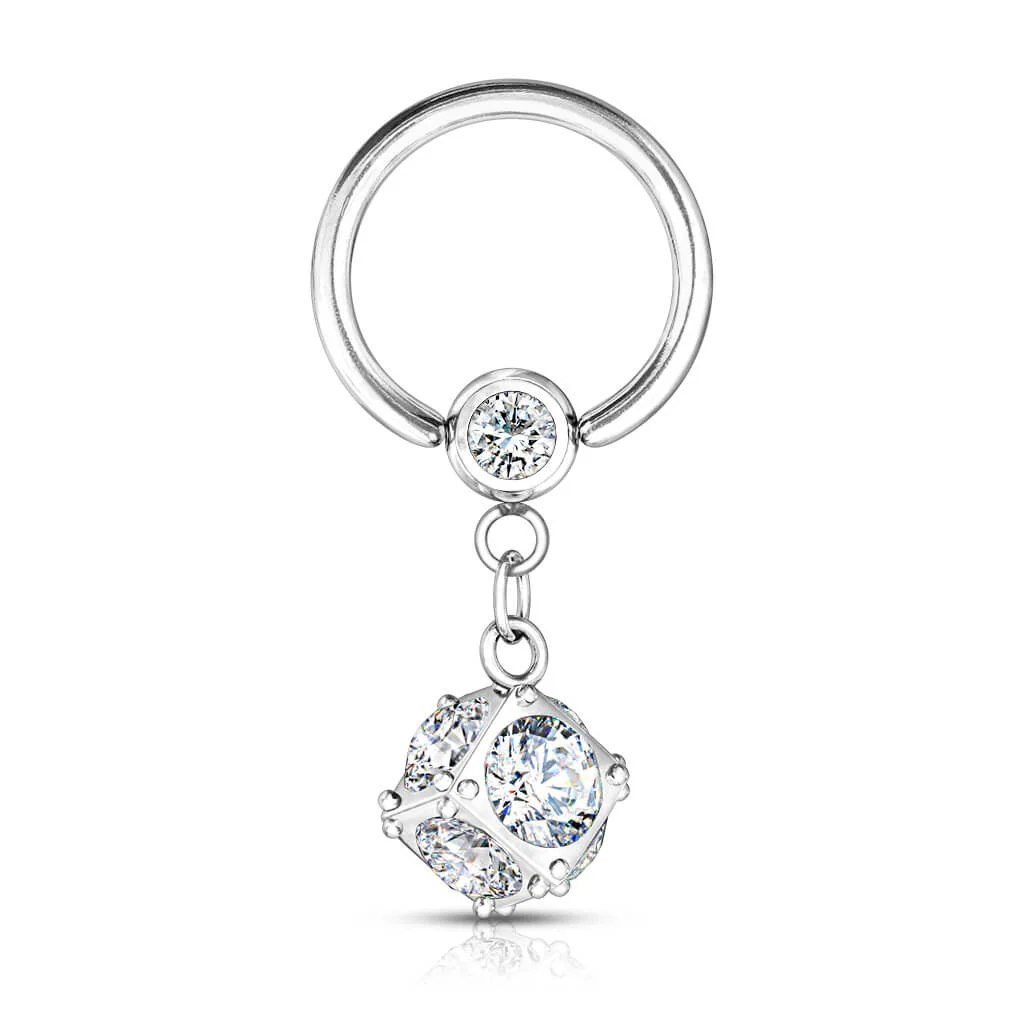Ring Ball Zirconia dangle Silver Captive Bead - Image 2