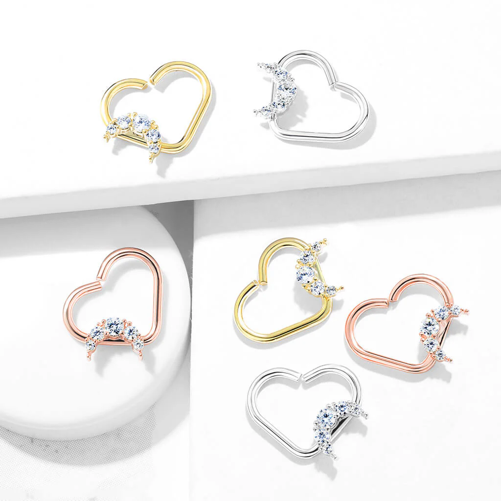 Piercing Ring Heart Moon Zirconia Bendable - Image 5