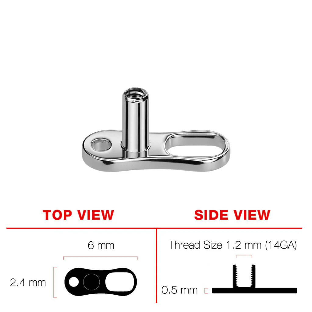 Titanium dermal anchor base 2 holes 2mm, 2.5mm and 3mm Rise Internally Threaded - Image 3