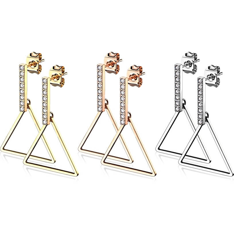 Ear Stud Triangle Bar dangle Zirconia - Image 3