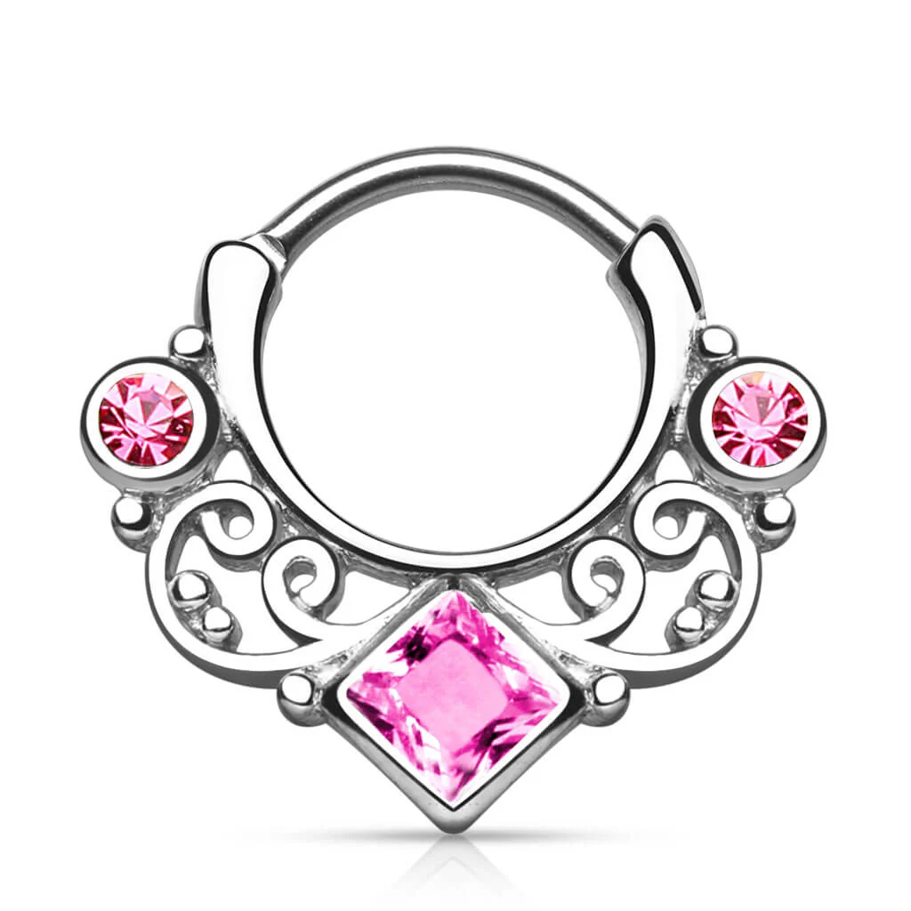 Septum Piercing Clicker Square Zirconia Silver Clicker - Image 3