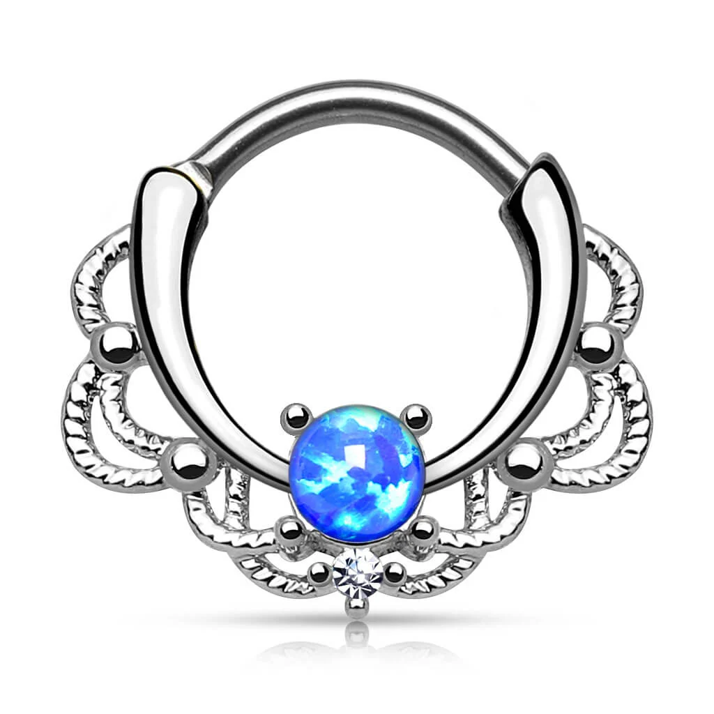 Septum Piercing Clicker Opal Silver Clicker - Image 2