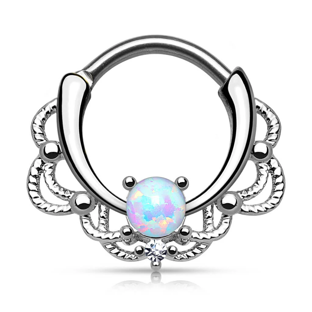 Septum Piercing Clicker Opal Silver Clicker - Image 3