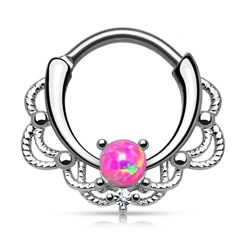 Septum Piercing Clicker Opal Silver Clicker - Image 4