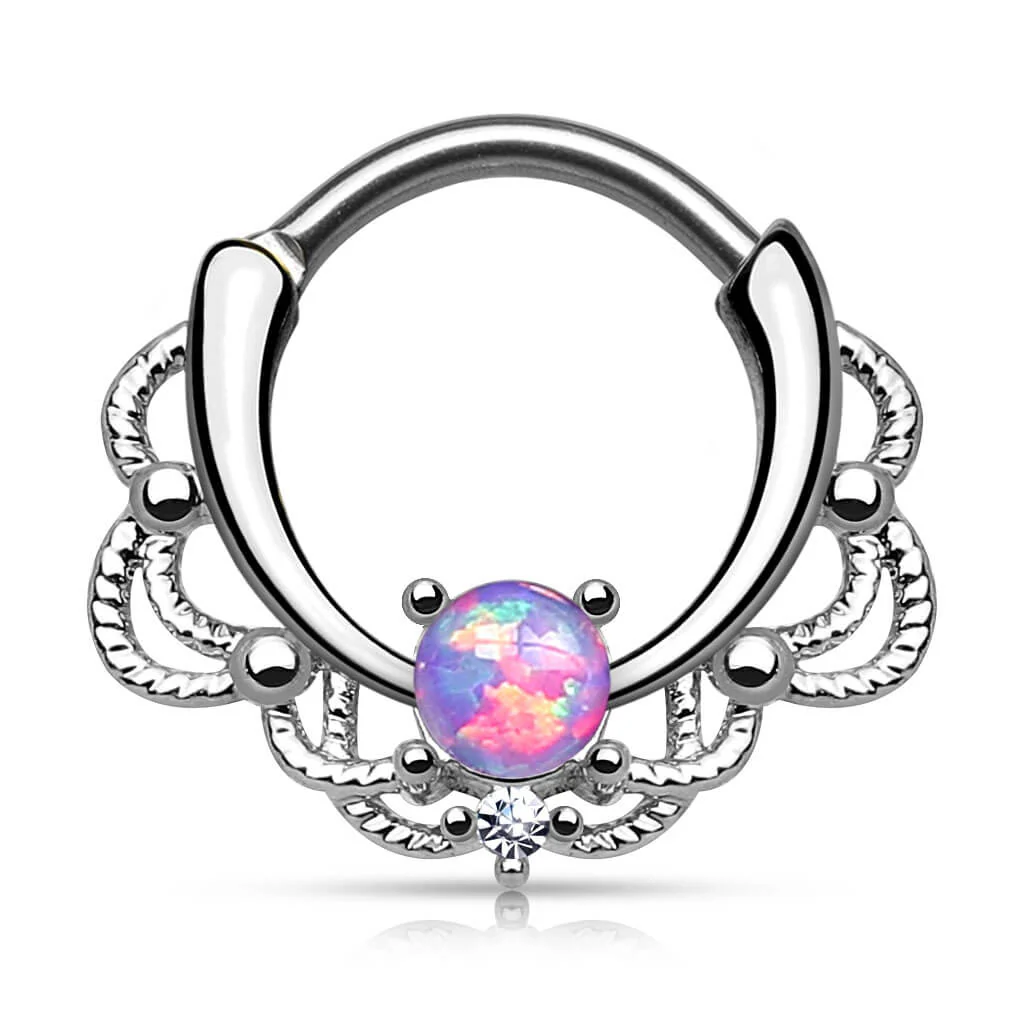 Septum Piercing Clicker Opal Silver Clicker - Image 5
