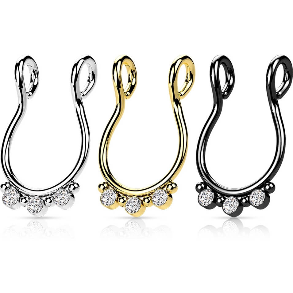 Fake Nose Piercing Septum 3 Zirconia Flat Bendable - Image 3