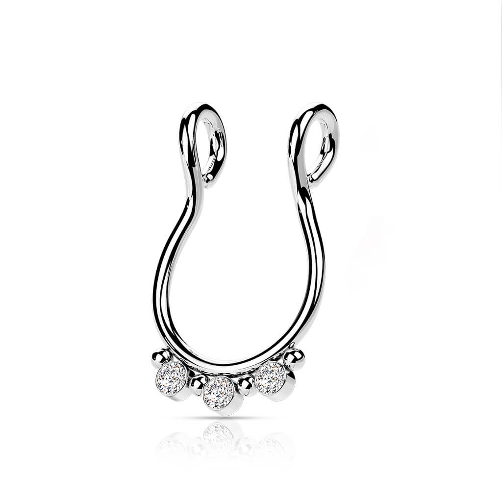 Fake Nose Piercing Septum 3 Zirconia Flat Bendable - Image 4