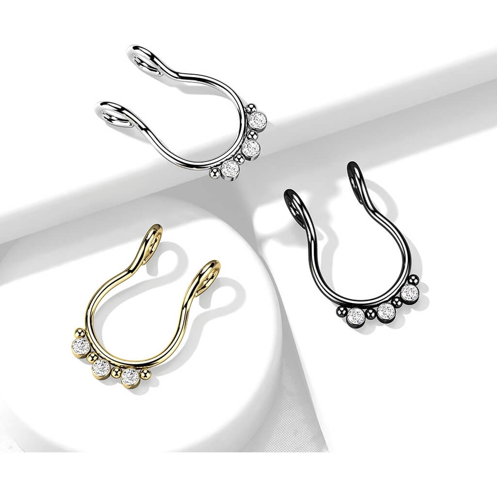 Fake Nose Piercing Septum 3 Zirconia Flat Bendable - Image 5
