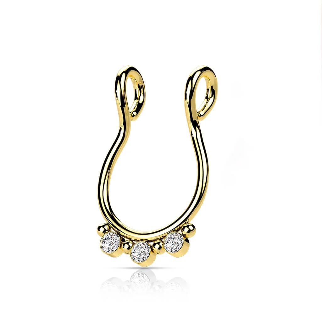 Fake Nose Piercing Septum 3 Zirconia Flat Bendable - Image 6