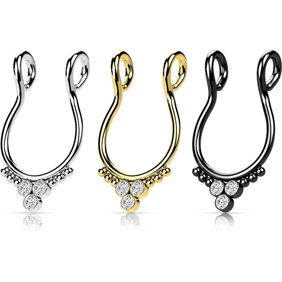 Fake Nose Piercing Septum Triangle 3 Zirconia Flat Bendable - Image 3
