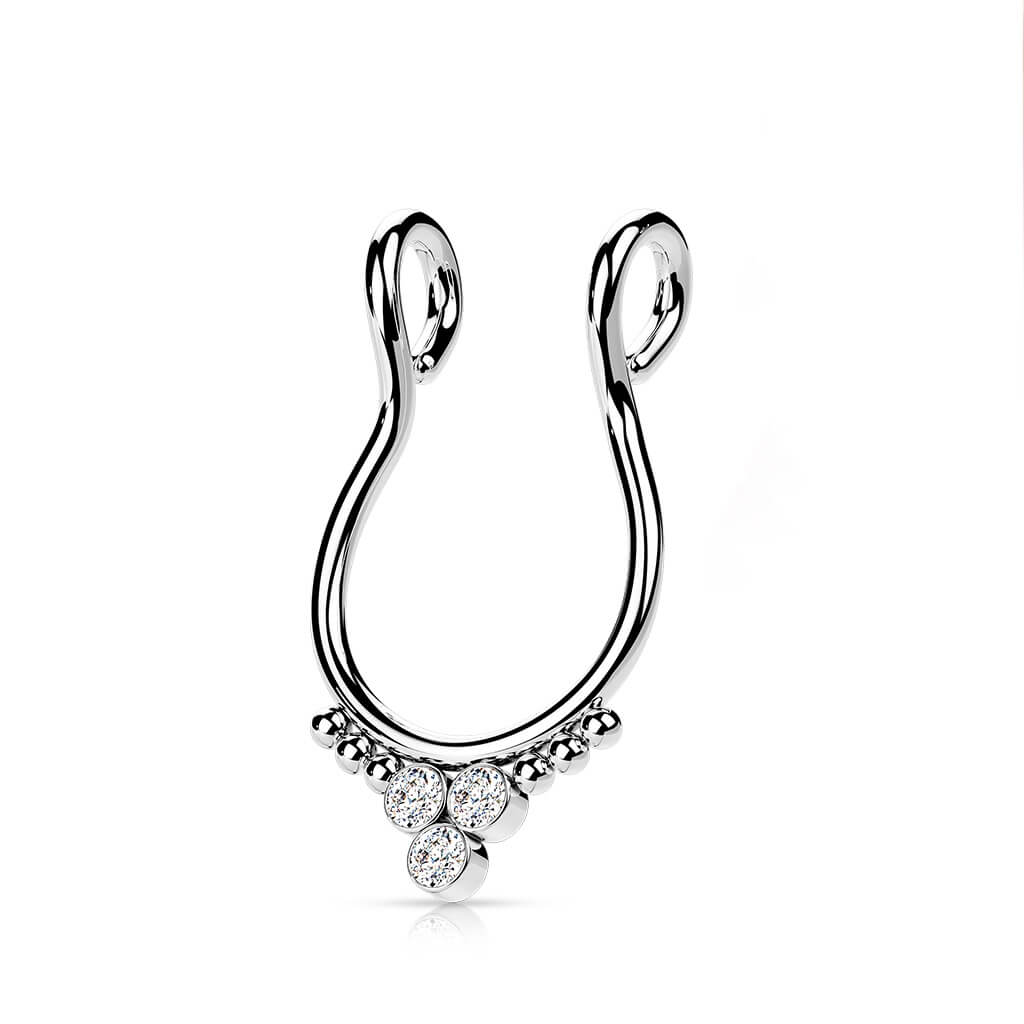 Fake Nose Piercing Septum Triangle 3 Zirconia Flat Bendable - Image 4