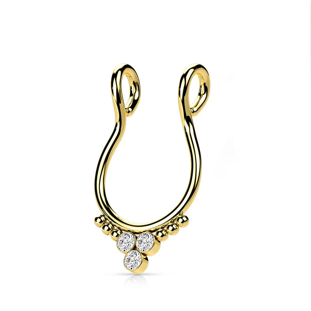Fake Nose Piercing Septum Triangle 3 Zirconia Flat Bendable - Image 6