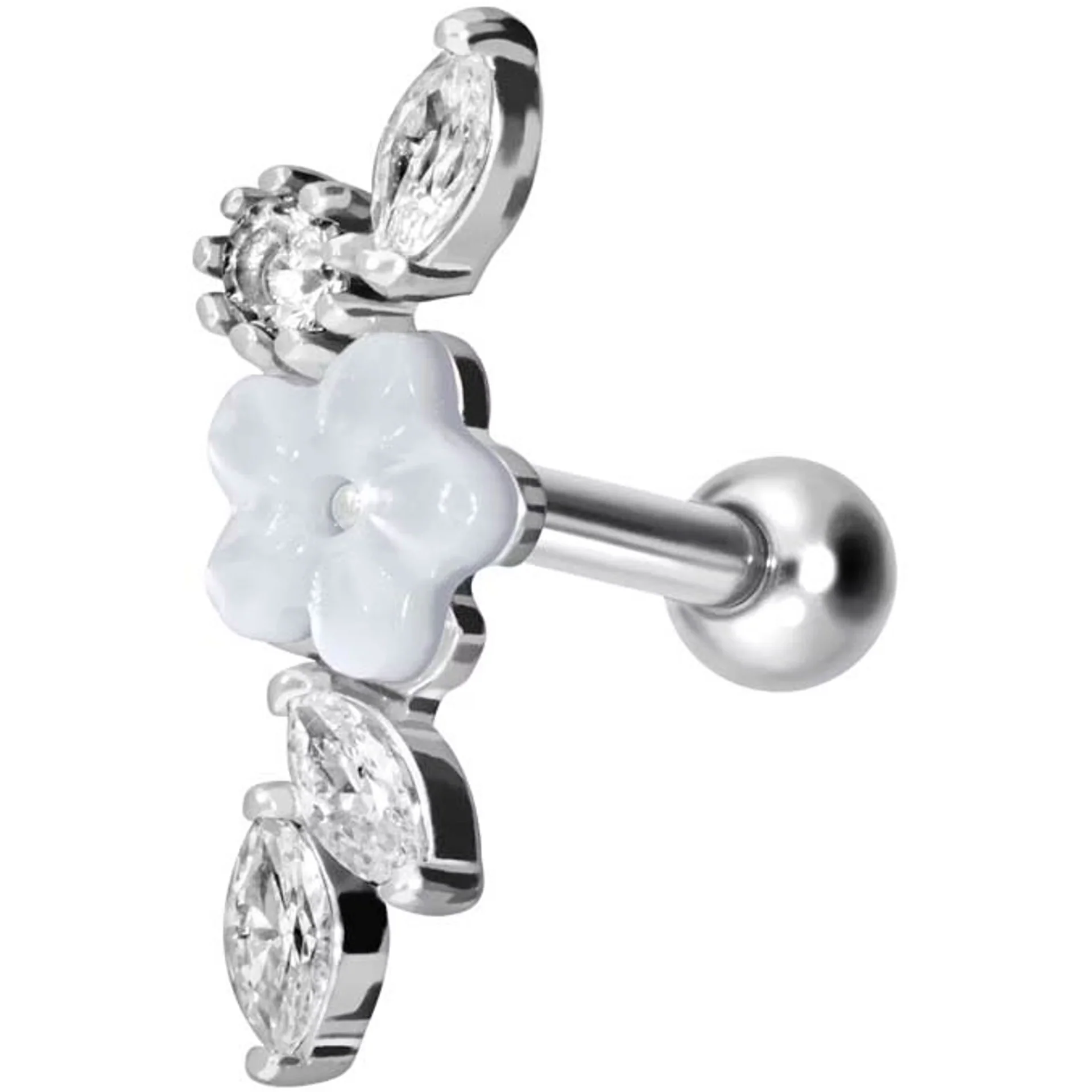 Titanium Barbell Flower Zirconia Mother of Pearls