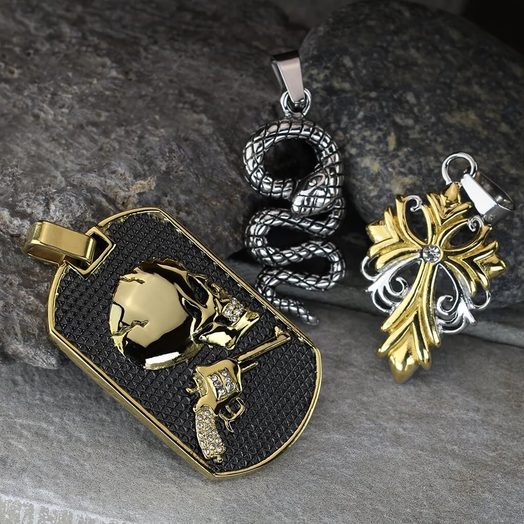 Dog Tag Skull Gun Gold - Image 2