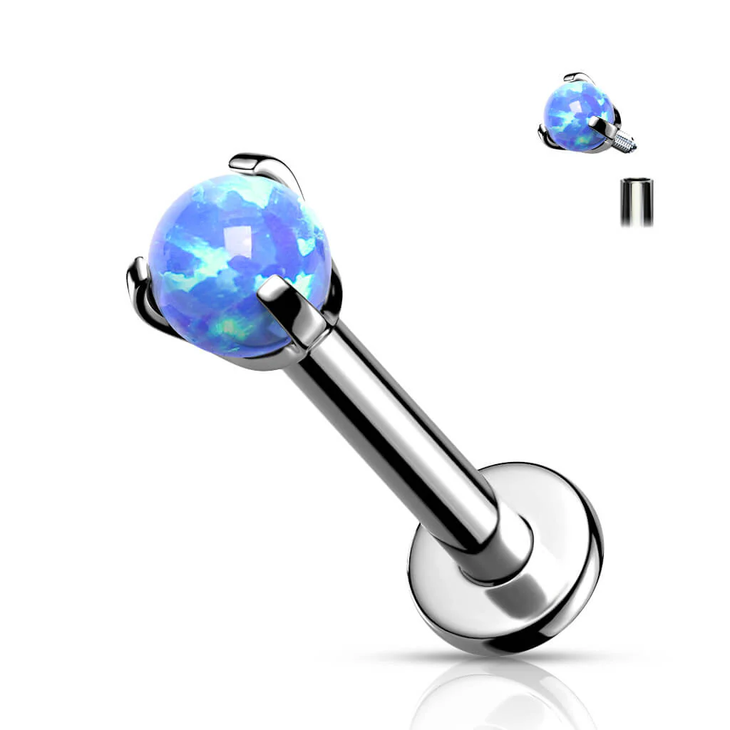 Titanium Labret Ball Opal Silver Internally Threaded - Image 2