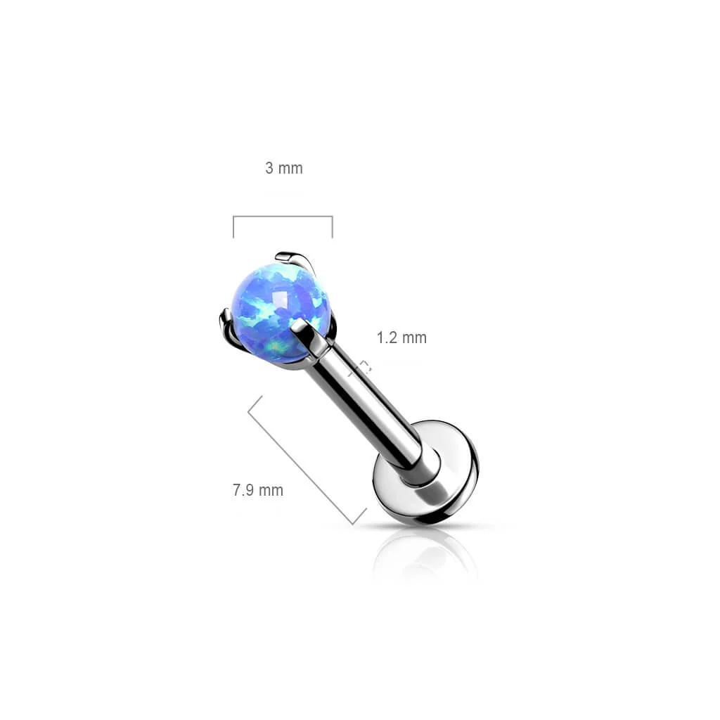 Titanium Labret Ball Opal Silver Internally Threaded - Image 3