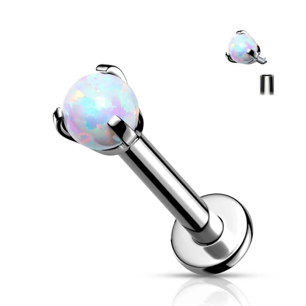 Titanium Labret Ball Opal Silver Internally Threaded - Image 4