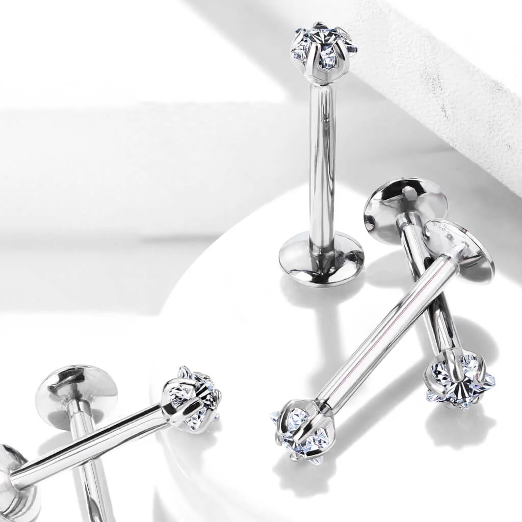 Titanium Labret Star Zirconia Silver Internally Threaded - Image 4
