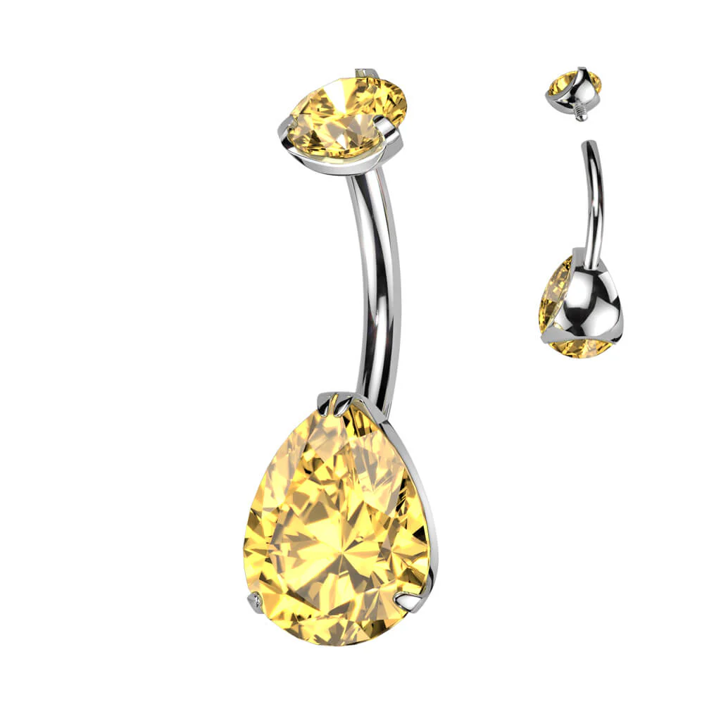 Titanium Belly Button Piercing Drop Zirconia Internally Threaded - Image 13