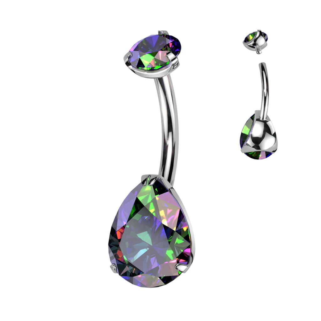 Titanium Belly Button Piercing Drop Zirconia Internally Threaded - Image 14