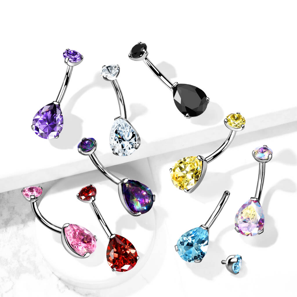 Titanium Belly Button Piercing Drop Zirconia Internally Threaded - Image 5