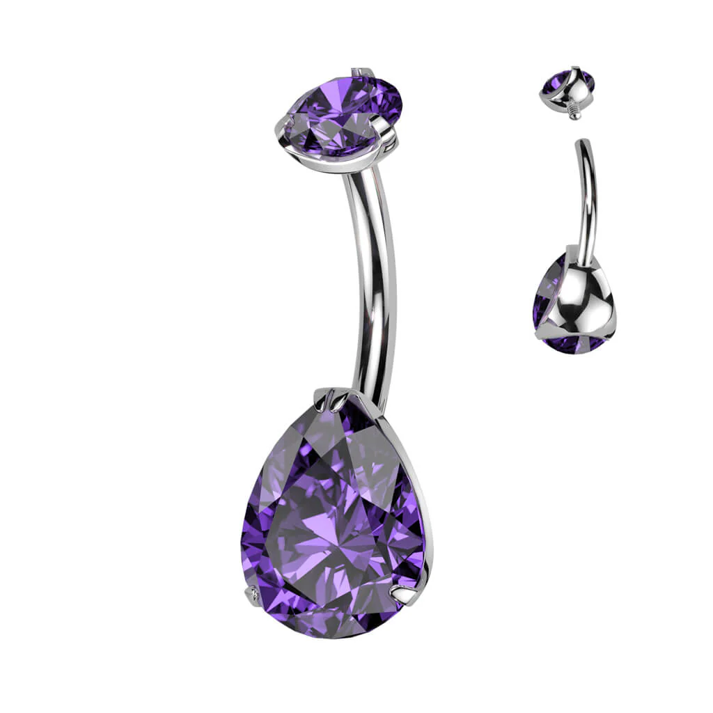 Titanium Belly Button Piercing Drop Zirconia Internally Threaded - Image 6