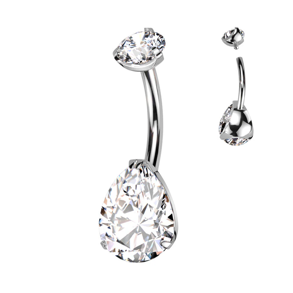 Titanium Belly Button Piercing Drop Zirconia Internally Threaded - Image 8