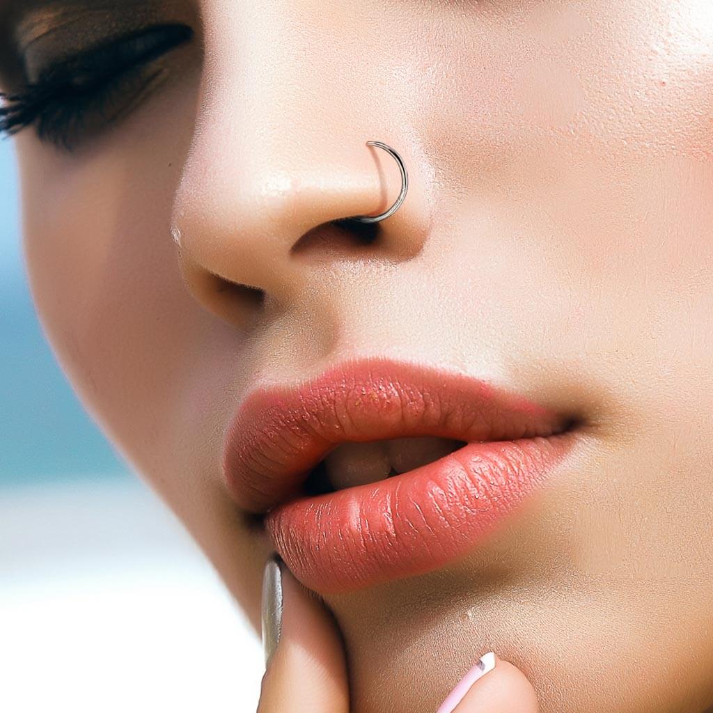 Titanium Nose Hoop Half Hoop Ring Silver - Image 2