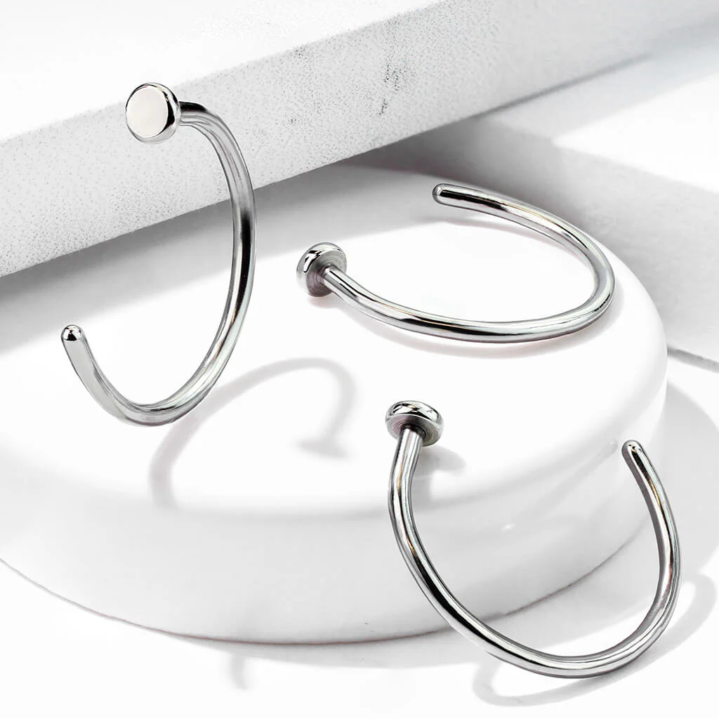 Titanium Nose Hoop Half Hoop Ring Silver - Image 3