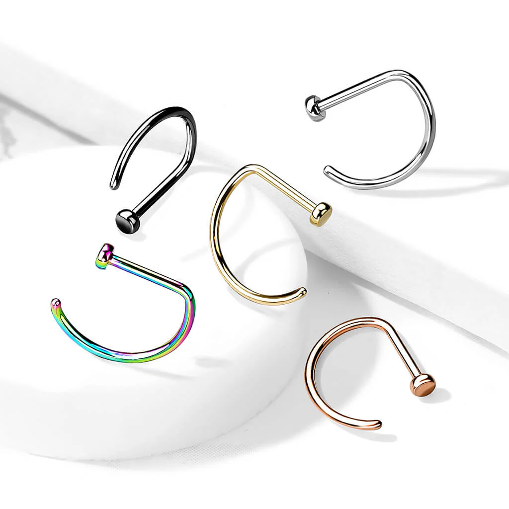 Titanium Nose Hoop Half D-Ring Silver - Image 7