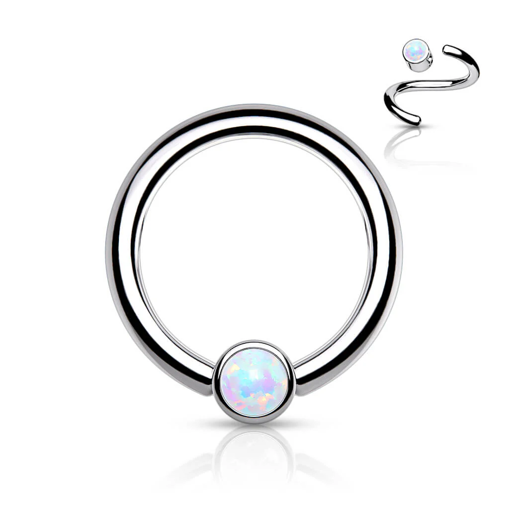 Titanium Ring Ball Flat Opal Silver Bendable - Image 4