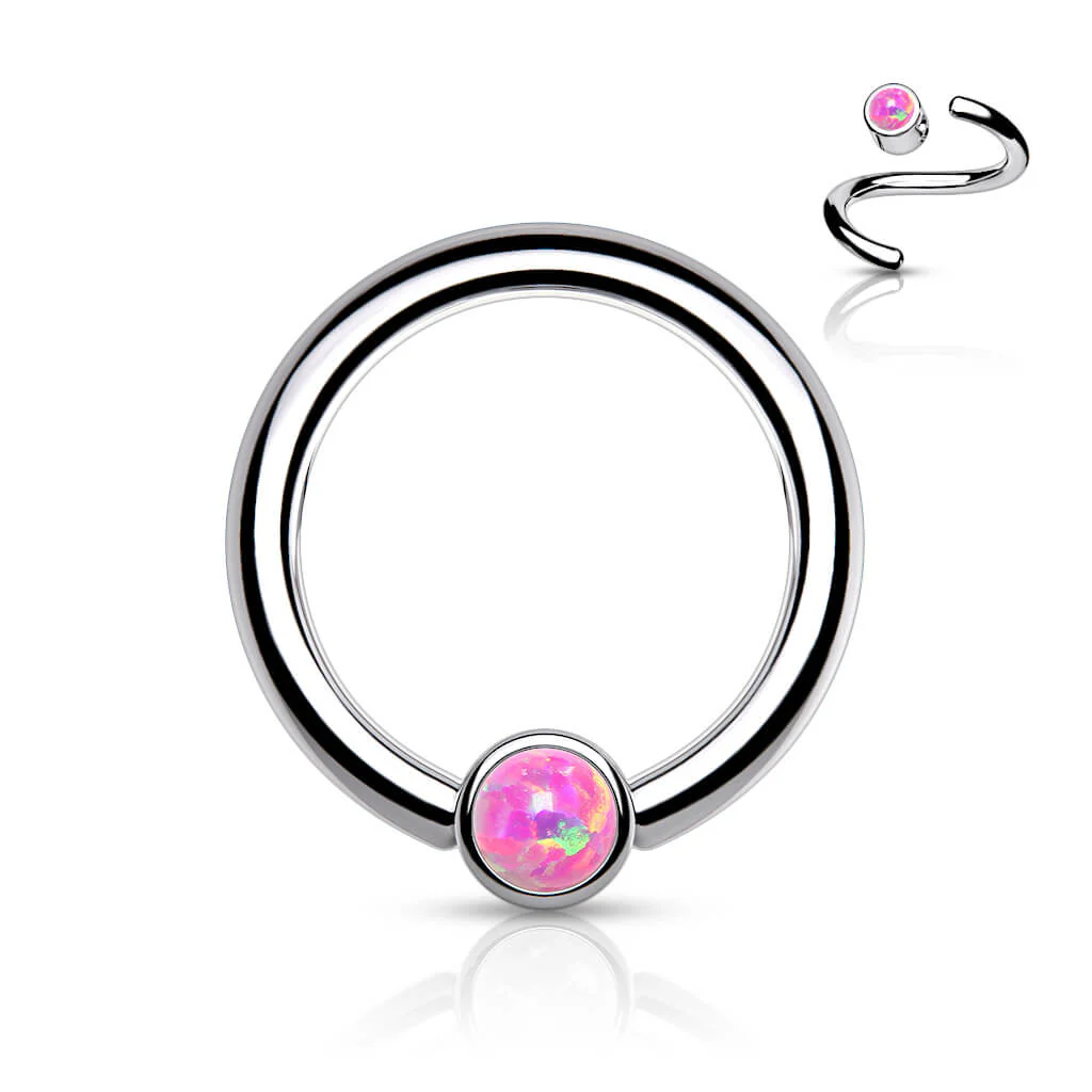 Titanium Ring Ball Flat Opal Silver Bendable - Image 6