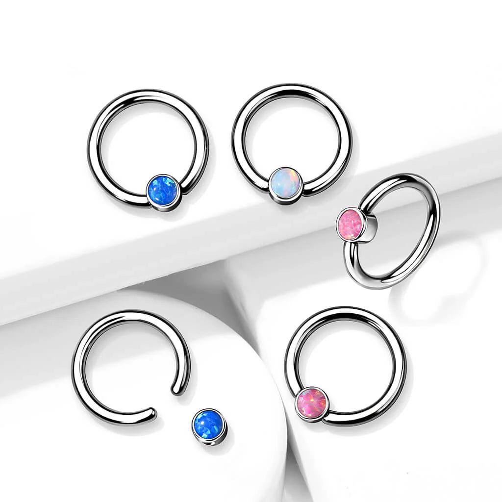 Titanium Ring Ball Flat Opal Silver Bendable - Image 8