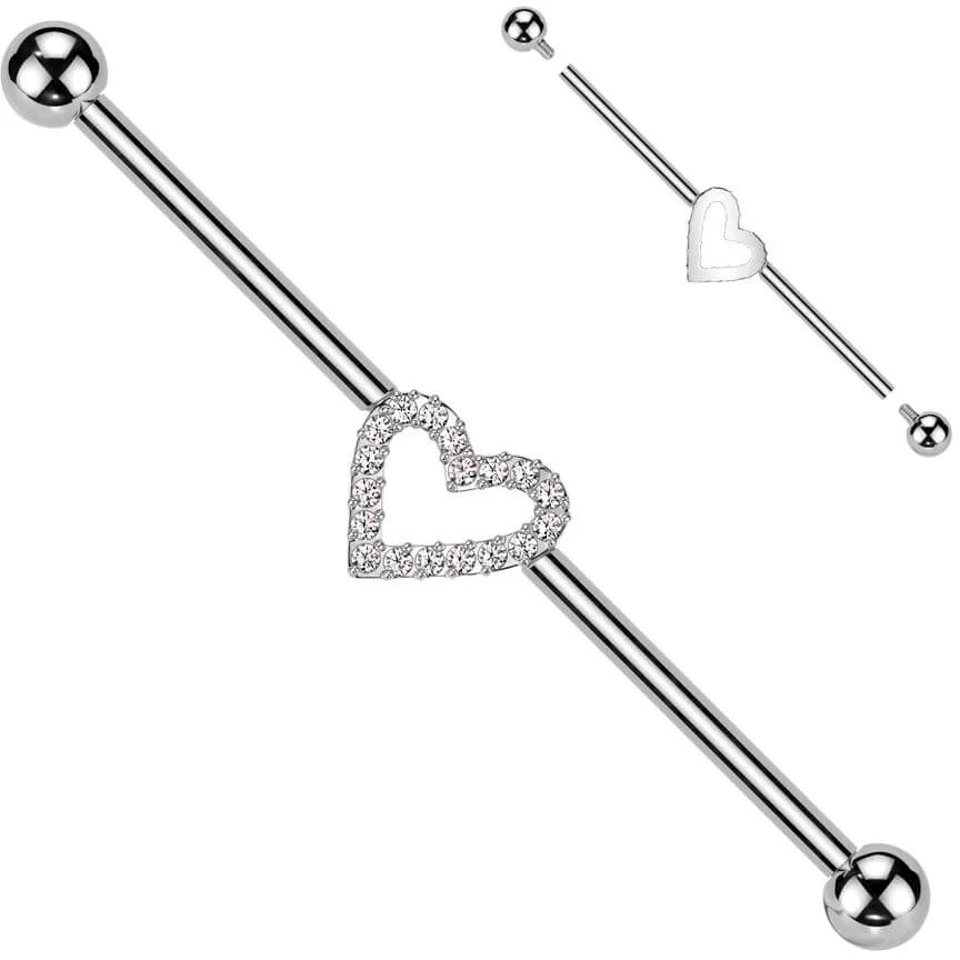Titanium Industrial Barbell heart zirconia Internally Threaded - Image 4