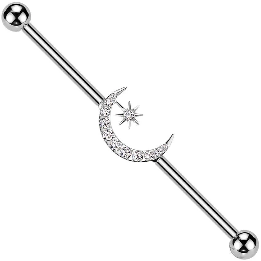 Titanium Industrial Barbell hilal ottoman moon star zirconia Internally Threaded