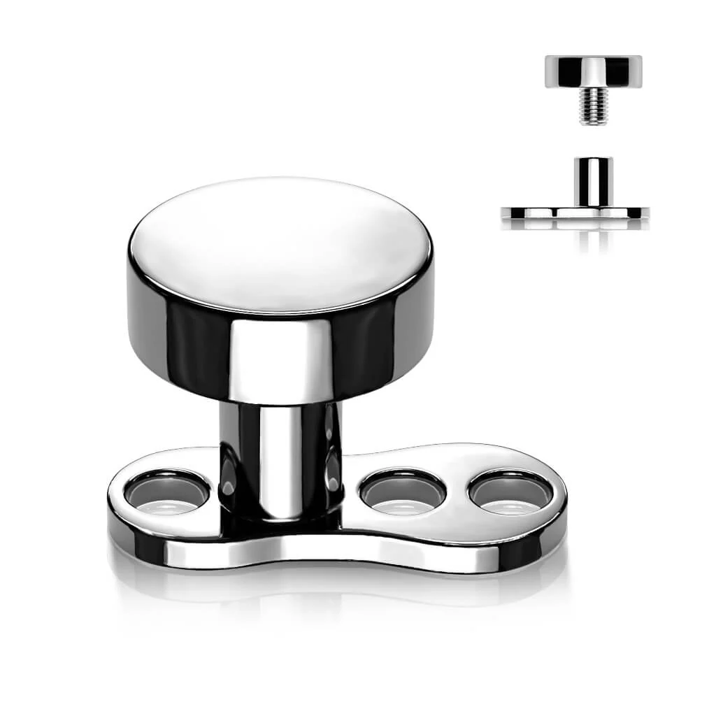 Titanium Dermal Anchor 2mm rise 3 holes flat round top Internally Threaded - Image 2