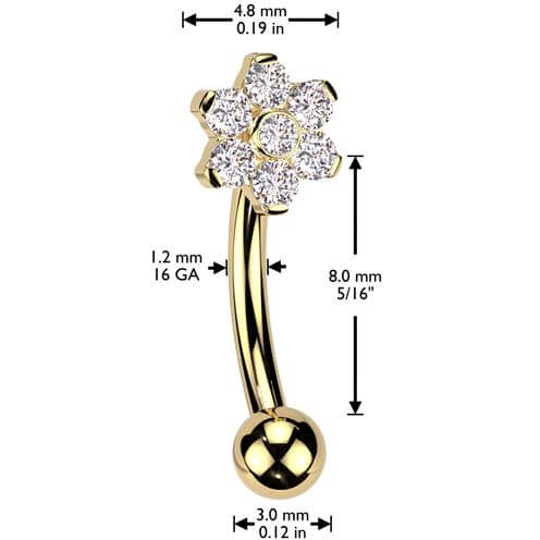 Titanium Curved Barbell flower zirconia Internally Threaded - Image 2