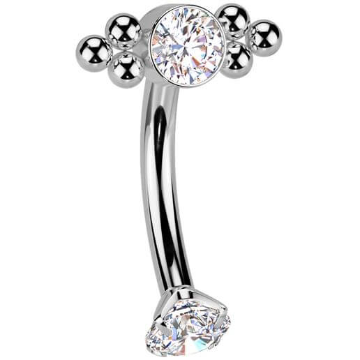 Titanium Belly Button Piercing zirconia balls cluster Internally Threaded