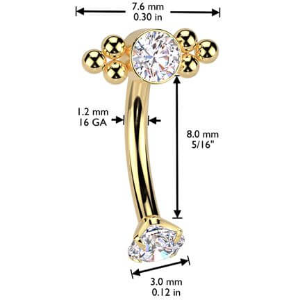 Titanium Belly Button Piercing zirconia balls cluster Internally Threaded - Image 2