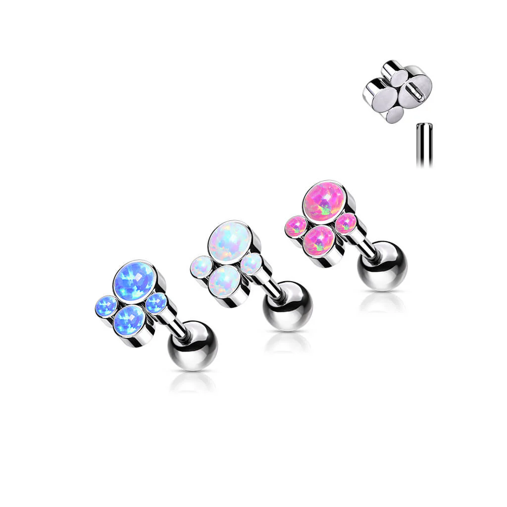 Titanium Barbell 4 Opal Flat Silver Internally Threaded - Image 5