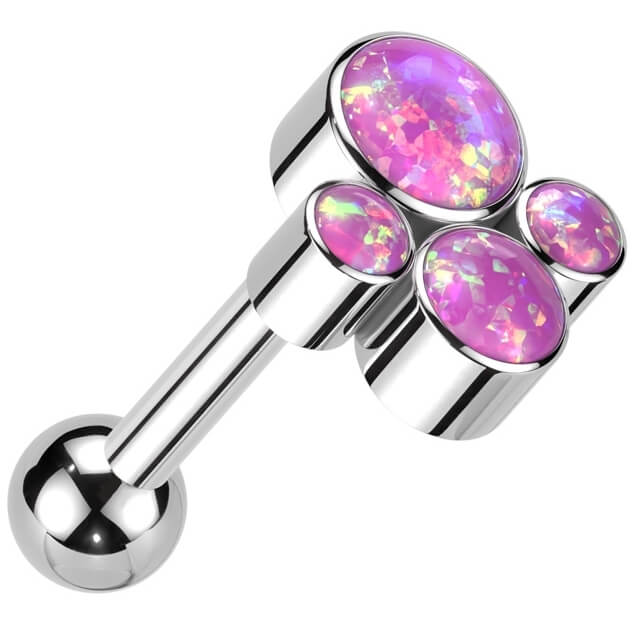 Titanium Barbell opal bezel setting Internally Threaded - Image 5